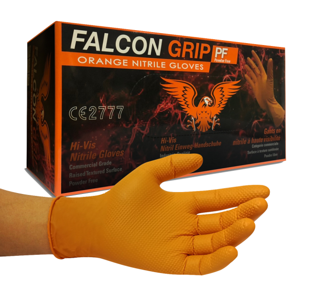 Falcon Grip Nitril Handschuhe genoppt Orange (100Stk.)